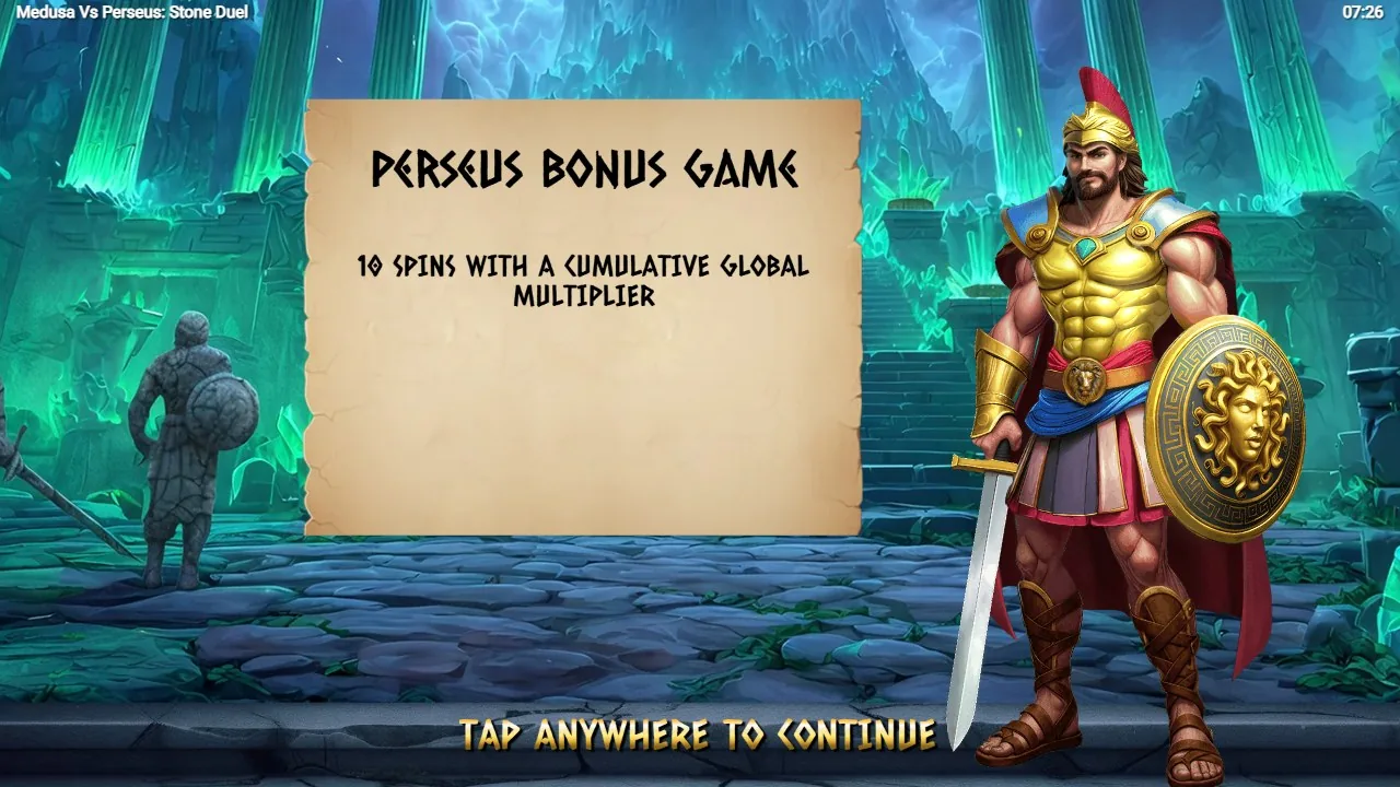 Perseus-bonuspelin aloitusruutu